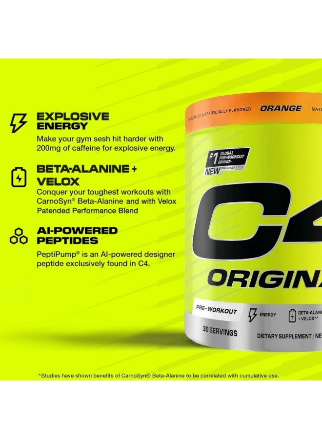 سيلوكور مسحوق C4 الأصلي قبل التمرين خالٍ من السكر، يحتوي على بيتا ألانين وفيتامين C لدعم الطاقة والتركيز والأداء، بنكة انفجار البرتقال – 30 حصة. - Image 4